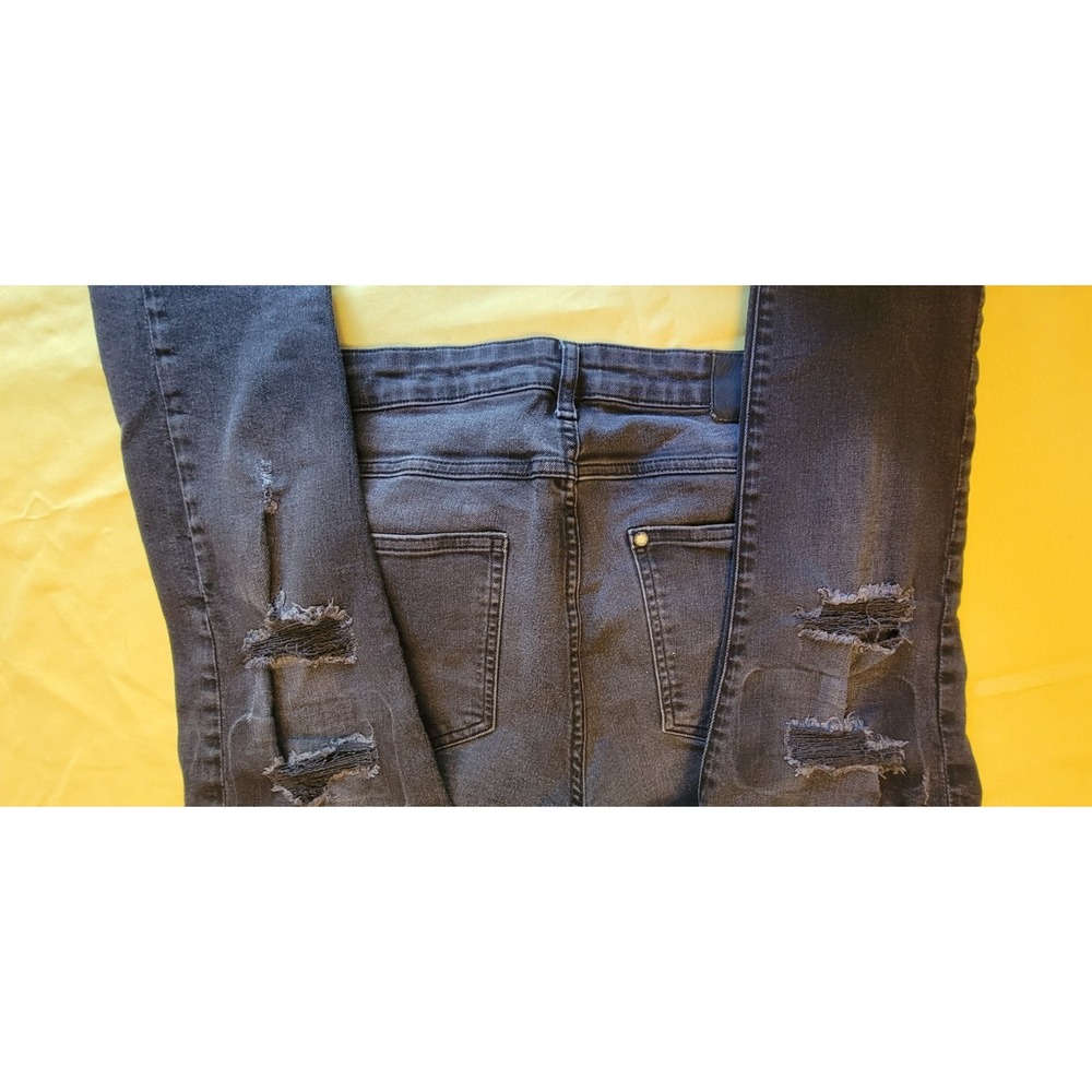 H&M Men's Black Skinny Jeans 32" Distressed Ripped Denim Streetwear Grunge Strch - Picture 6 of 16